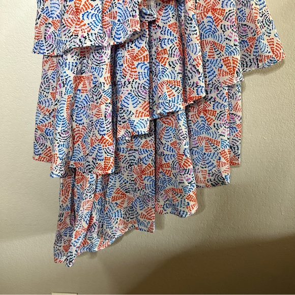 WILLA STORY white printed asymmetrical tiered ruffle Mia midi dress M NEW - Picture 4 of 10